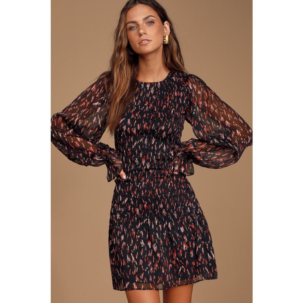 Lulu's Moody and Modern Black Multi Print Dress